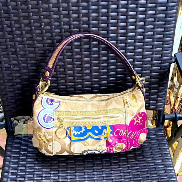 Coach Poppy Pop C CPLIQUE GROOVY SHOULDER BAG F15309 Multicolor Canvas/Leather - Picture 4 of 17